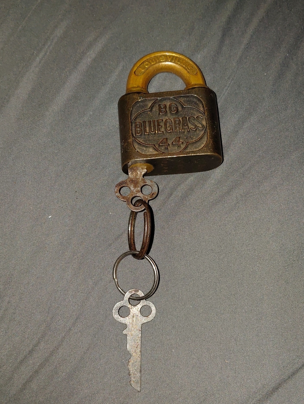 Vintage Belknap Hardware "BG Blue Grass" No. 44 Push-Key Padlock with Key